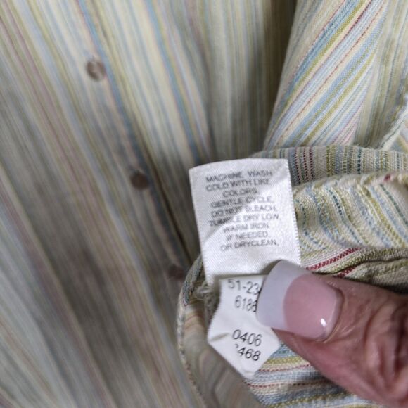 J. Jill 100% Linen Top 3X Green Multi Pin Stripe Button Front Boxy Coastal - Picture 10 of 13